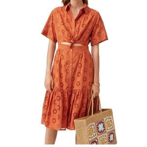 SUNCOO Chiara Eyelet Collared Dress-Terracotta. Size T3, Large
